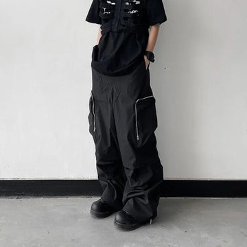 Riolio Black Baggy Cargo Pants Fashion Harajuku Straight Trousers Men's Y2K Vintage Baggy Casual Pocket Streetwear Hip Hop Korean Style